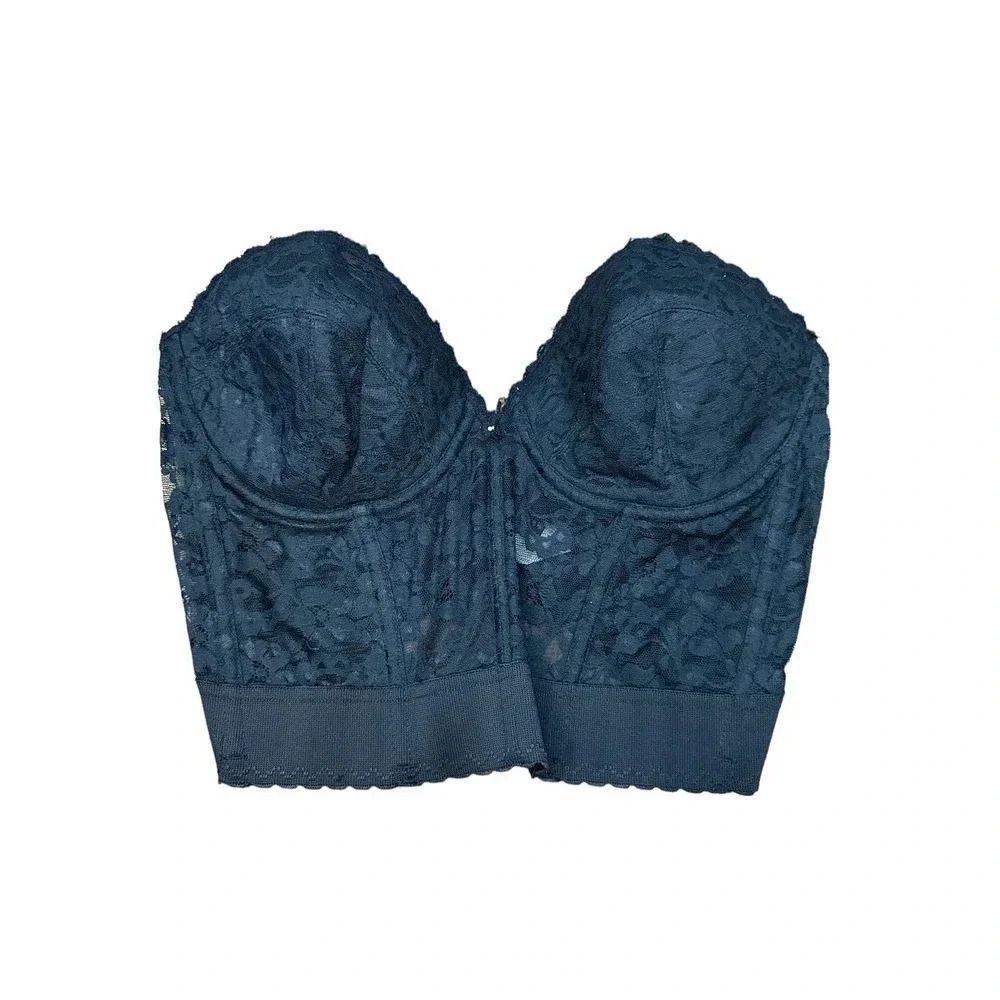 Frederick's of Hollywood Women Navy Blue Of the Shoulder Lace Bralette Size 38D